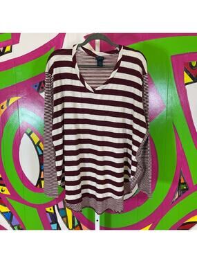 Rue 21 +, Maroon and White Striped Long Sleeve Sweater. Size 3X.